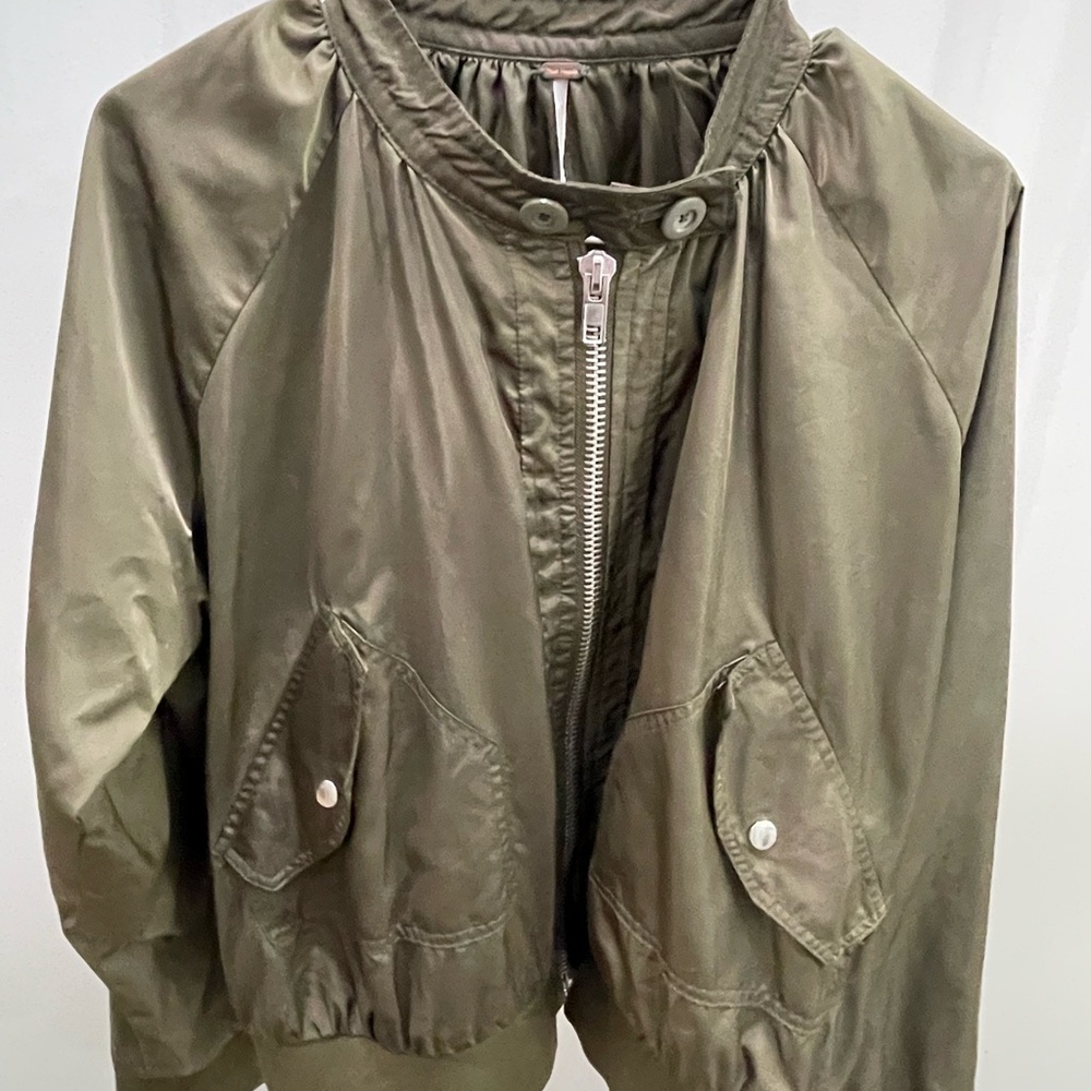 Free People Olive Satin Bomber Jacket Women’s Large